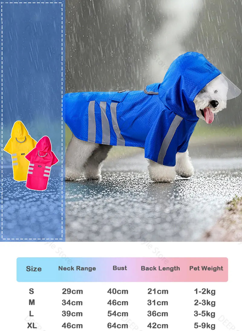 Blauer wasserdichter reflektierender Hundewitz für Welpen, gezeigt im Freien im Regen