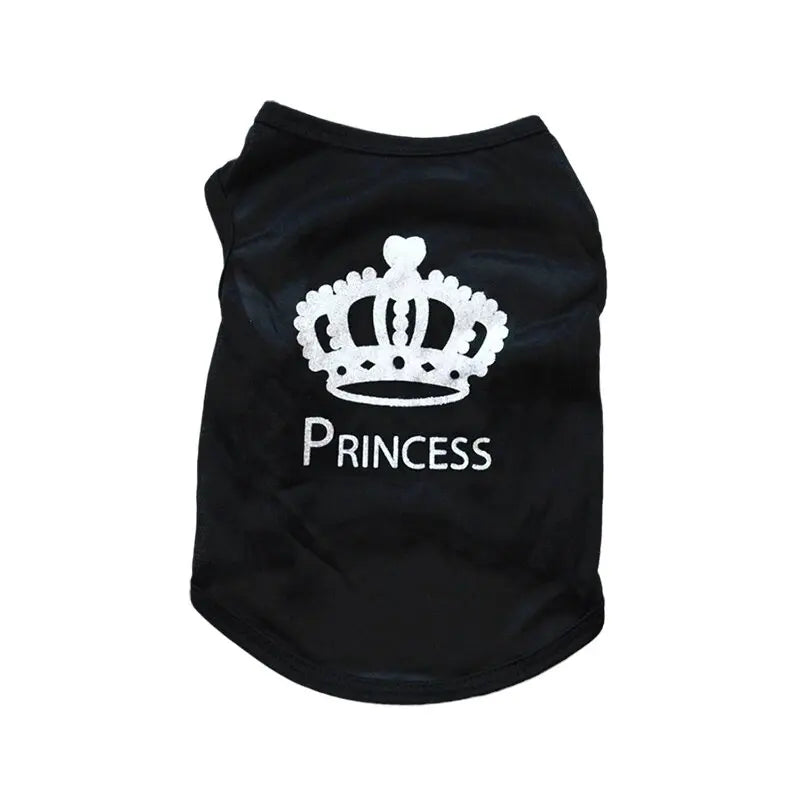 Chaleco de disfraz de verano negro para mascotas pequeñas con corona para perros y gatos