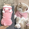 Un chat roux duveteux portant un sweat-shirt en polaire rose pour petits animaux.