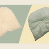 A light pink, fluffy pet tent bed for cats and small dogs shown in two shades of beige and sage green.