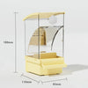 A yellow automatic parrot feeder with a clear dome and a white dispensing mechanism.