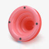 A pink 3-layer cat turntable toy with balls and a scratching board viewed from above.