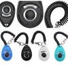 Ein Set ausstellbare Hundetrainer-Klicker in Schwarz, Silber und Blau.