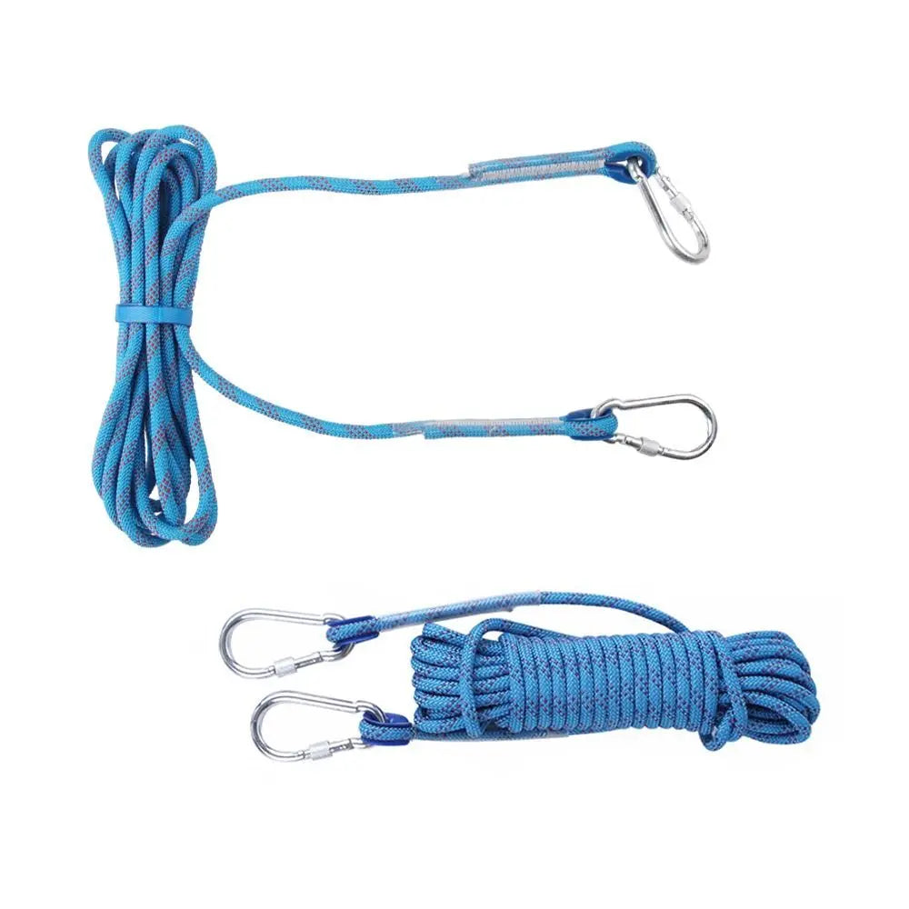 Blue cotton rope dog spring pole toy with metal clasps