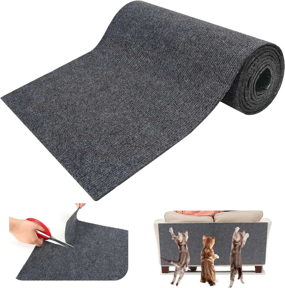 Ein Rollmaterial für anti-scratch Katzenschutzmatte neben einer fertigen Matte.
