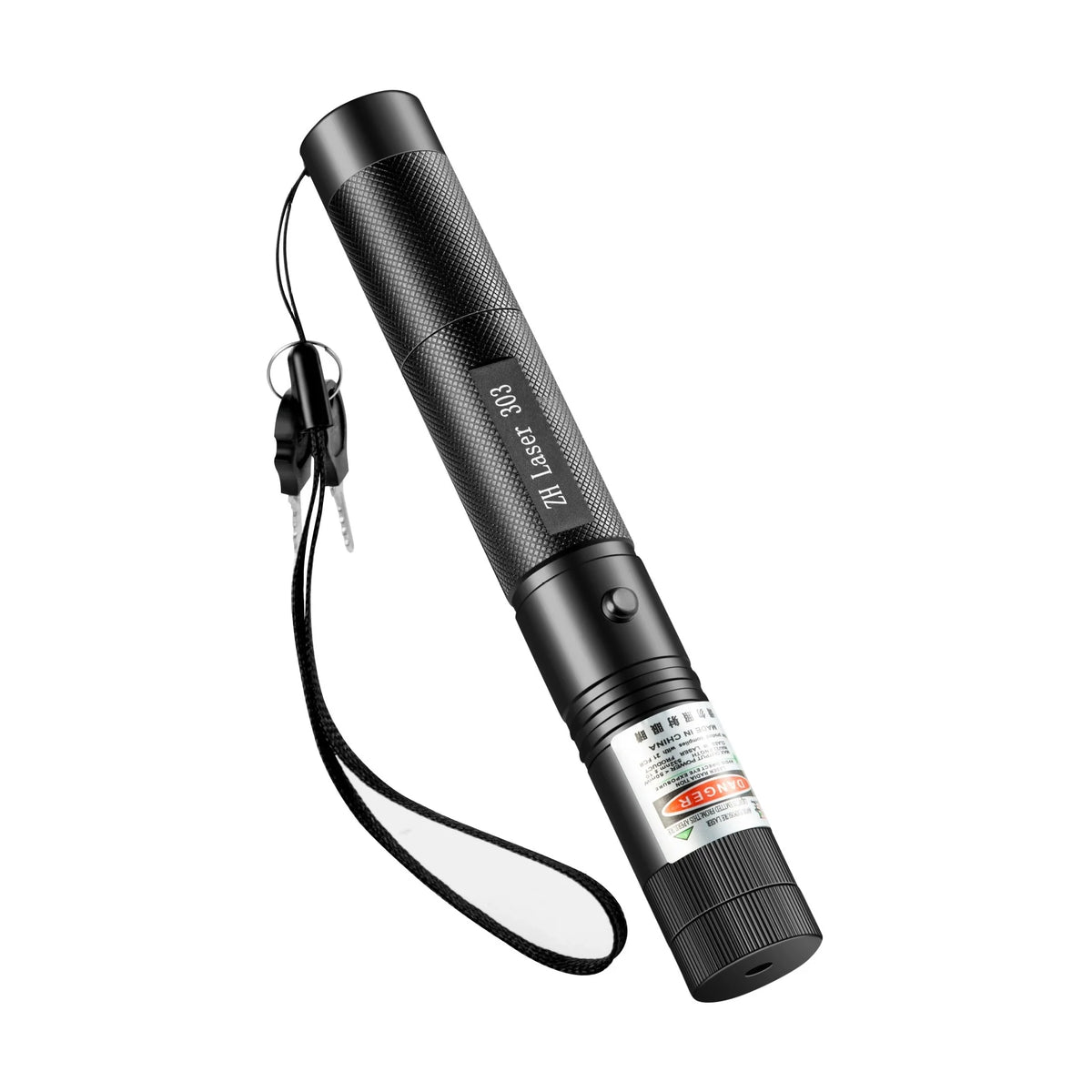 Schwarzer tragbarer LED-Laserpointer-Trainingsstab in Diagonale vor weißem Hintergrund.