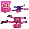 Rosa Hamstergeschirr und Leine-Set mit Schleife und lila Halsband.