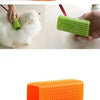 Various colored pet hair removal brushes made with silicone hollow rubber bristles shown in different angles.