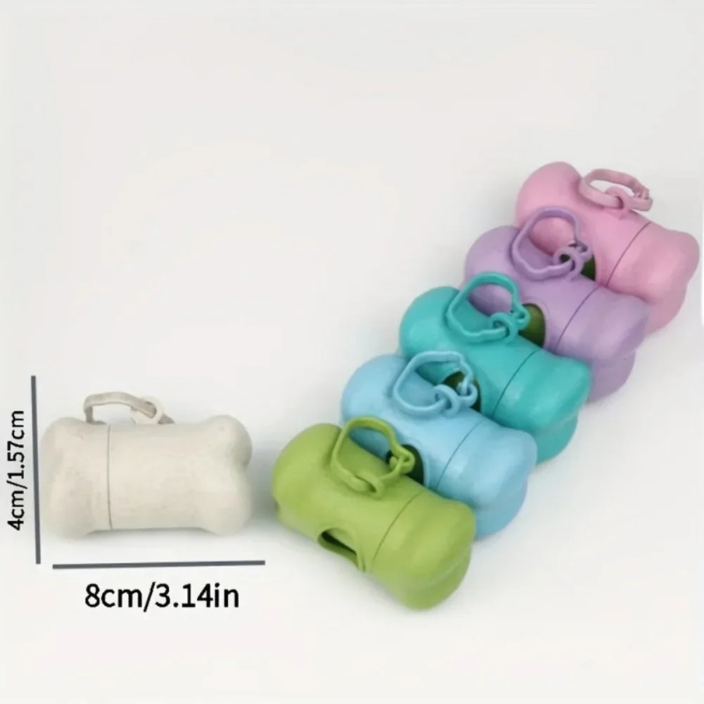 Colección de dispensadores portátiles de bolsas para mascotas en forma de hueso en colores pastel como rosa, morado, turquesa