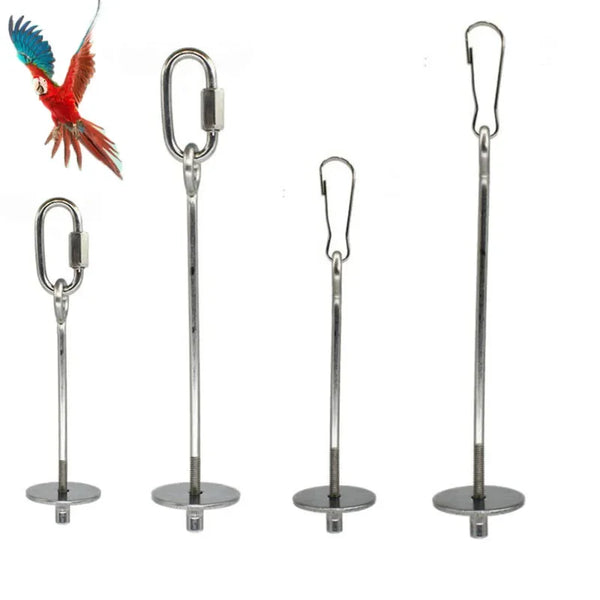 Stainless steel parrot feeding fork with a hook for fruit and vegetables