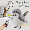 A fluffy bird cat toy with native feather that can be flapped and controlled by a remote.