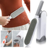 A reusable lint remover brush is shown being used on a person's clothing, along with close-ups of the tool and its components