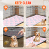 Instructions show how to use a reusable absorbent cage liner for pets, including placing the mat and guiding them to relieve 
