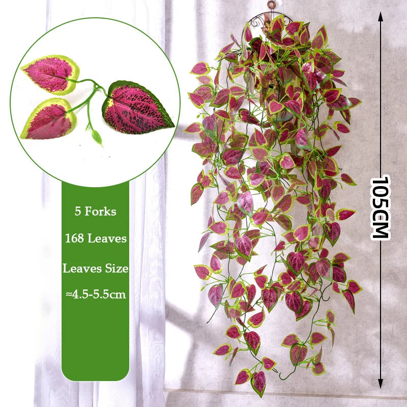 Artificial green ivy wall hanging vine with 5 forks and 168 leaves