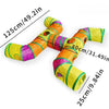 A colorful, flexible cat play tunnel designed for indoor exercise.