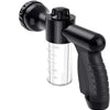 A black high-pressure foam cleaning gun with a clear tank and a black handle.