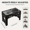 Black adjustable elevated dog bowl stand suitable for pets of different heights
