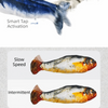 Nahaufnahme eines elektrischen Fischspielzeugs, das verschiedene Aktivierungsmodi zeigt: Smart Tap, langsame Geschwindigkeit 