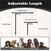 Adjustable dog car seat belt showing maximum and minimum lengths for various sized dogs