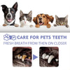 A collage of dogs and cats lying on a surface next to images showing pet teeth.
