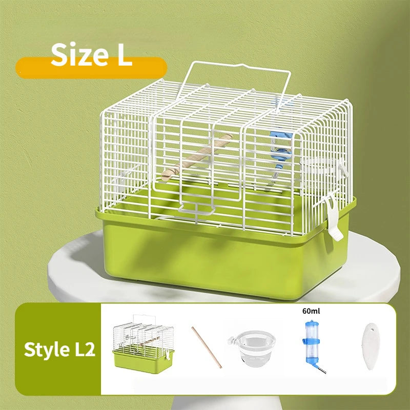 Size L portable double shoulder bird carrier bag in lime green with a white wire cage and perch.