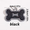 A black bone-shaped dog ID tag with a glitter finish, measuring 4cm long.