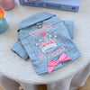 Light blue denim jacket embroidered with a pink crown and princess text for dogs