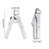 A pair of white professional LED pet nail clippers shown with dimensions.