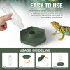 A green feeding dish and a clear water bottle are shown with instructions for using an automatic feeder.