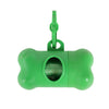 Green bone-shaped dog waste bag dispenser with a clip for on-the-go cleanup