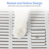 A white cat paw is shown inside a litter box with raised and hollow design features.