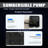 A black submersible pump for fish tank water, showing glue sealing and a strong suction chassis.