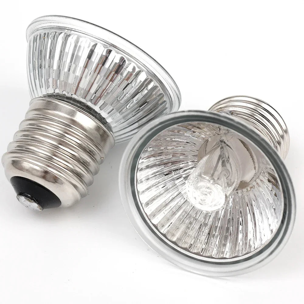 Silberige UVB-Tierheizlampe mit Glas-Glühbirne und Metallbasis