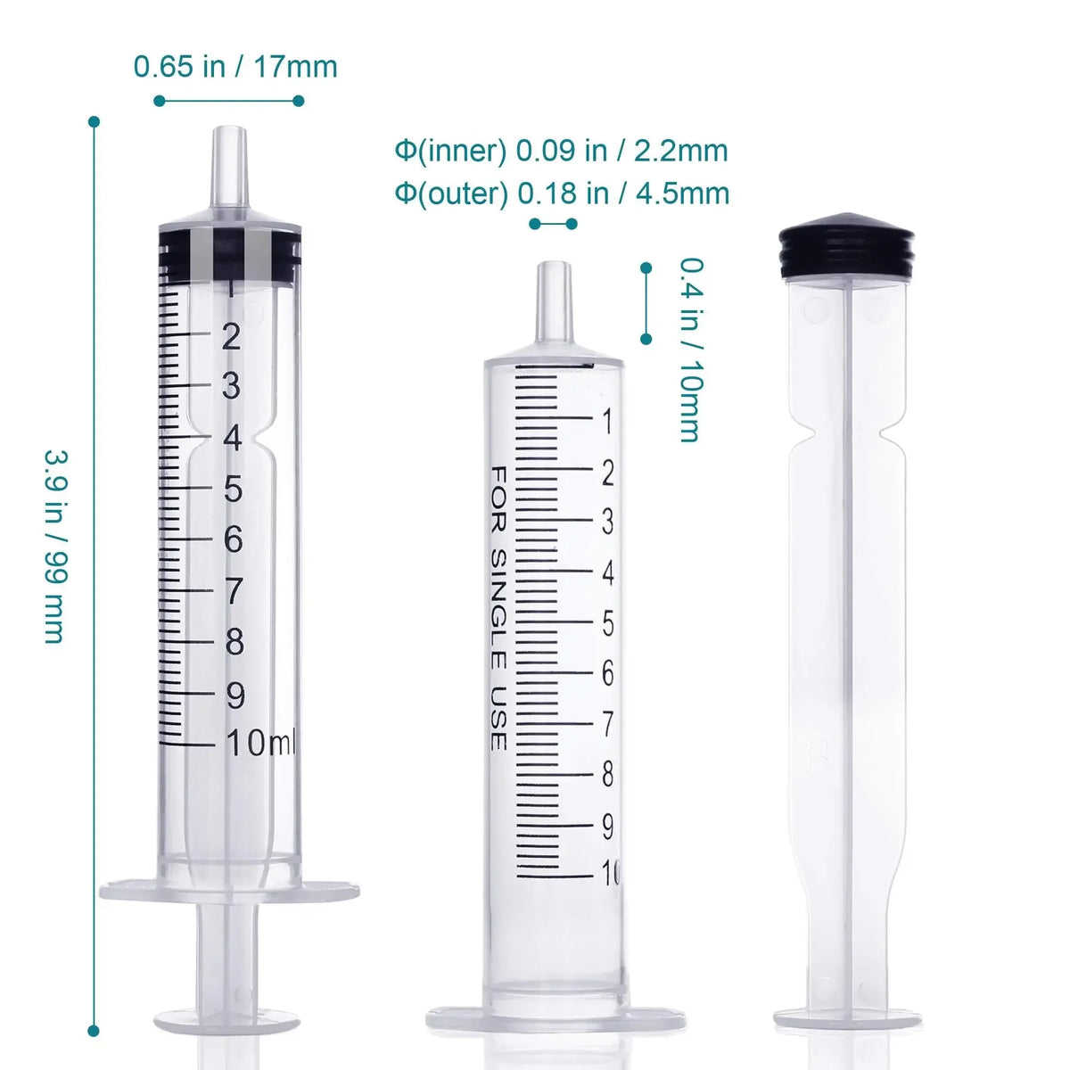 Un jeu de seringues Luer slip en plastique transparentes pour la mesure de liquides, avec différentes tailles et marques.