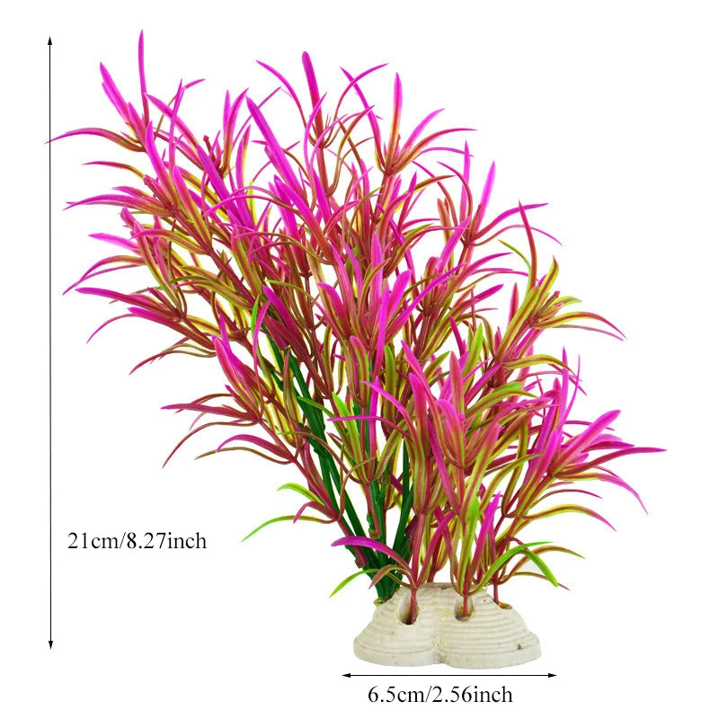 Arrangement vibrant de plantes aquatiques artificielles réalistes avec des feuillages rose vif et vert.