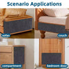 Scenario applications showing the self-adhesive cat scratcher pad protector used on a sofa, couch, compartment, and bedroom d