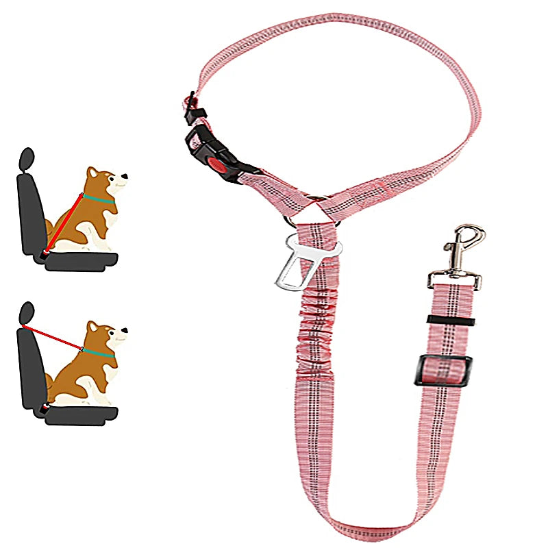 Arnés y correa ajustable de cuadros rosa para perros y gatitos, mostrado con un modelo de perro.