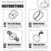 Instructions for Pet Hair-Removing Gloves showing steps to put on, wipe the surface, and clean the gloves.