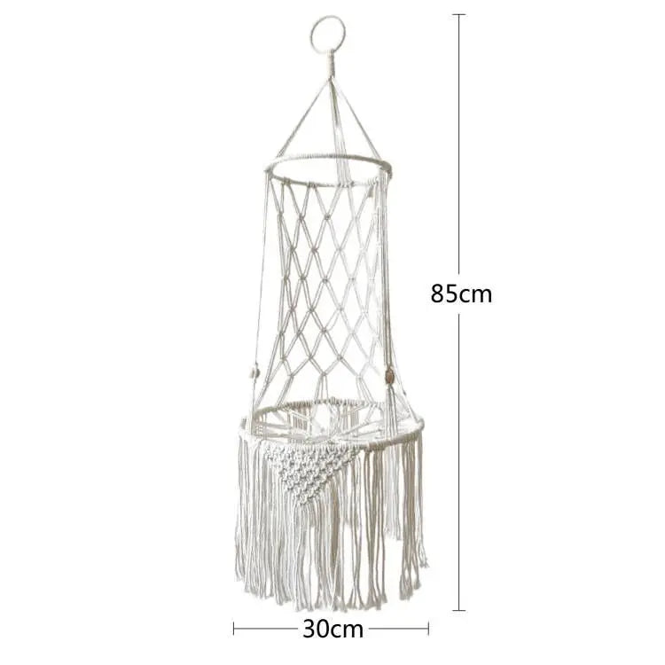 Bohemian macrame cat hammock bed for pet decor with a hanging design and fringe details