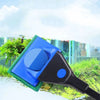 A blue and black 5-in-1 aquarium cleaning tool set is shown being used to clean a window or surface.