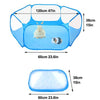 Foldable transparent pet playpen with a blue frame and clear plastic floor for small animals