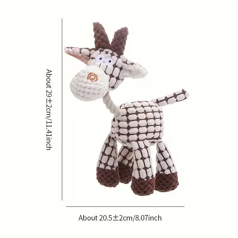 A plush dog toy set featuring a brown and white patterned dog figure with floppy ears.