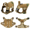 A heavy duty tactical dog harness with a padded vest and molli pouch system shown in multiple views.