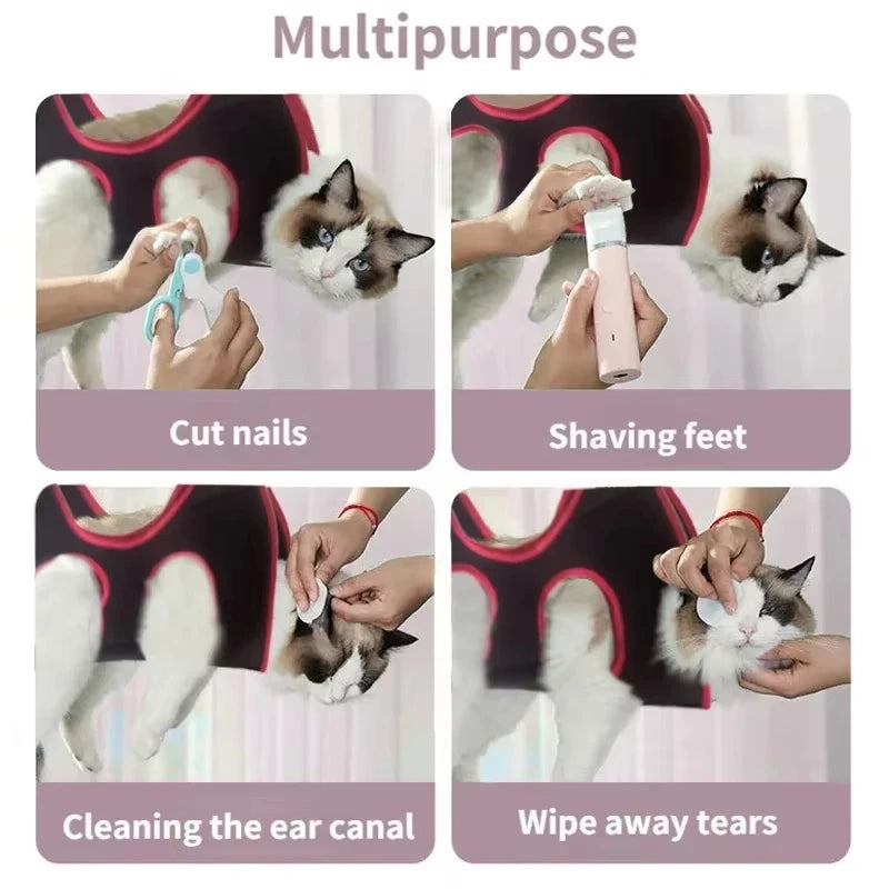 Sling de toilettage pour couper les ongles, raser les pieds, nettoyer le conduit auditif et essuyer les larmes d'un chat.