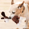 A light brown dog toy shaped like a donkey with white ears and a textured brown body.