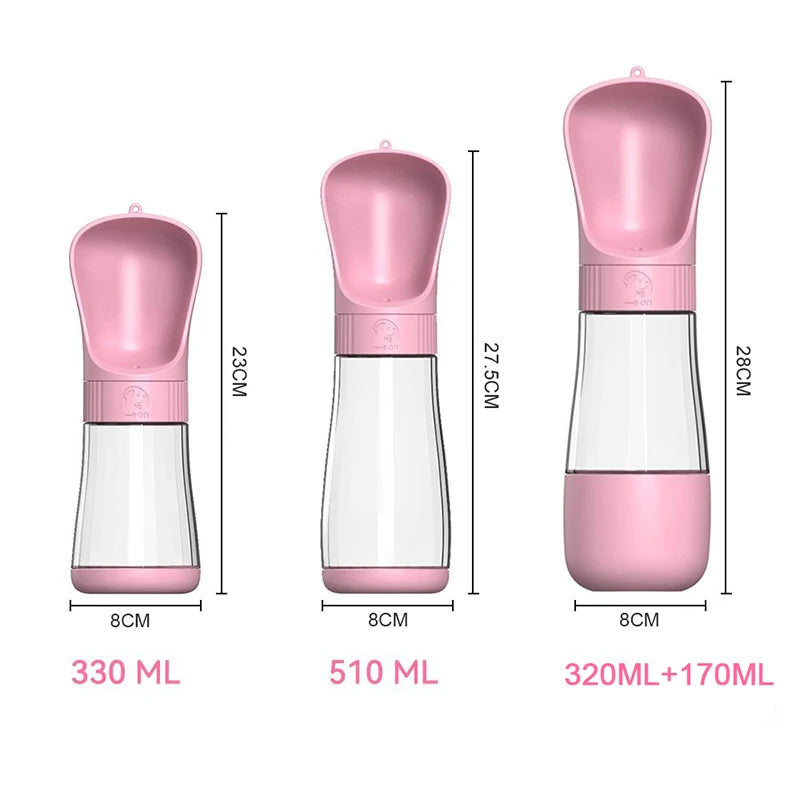 Pink 2-in-1 portable pet water and food dispenser with various capacity options