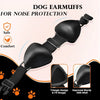 Black dog earmuffs designed for noise protection featuring a triangle design and sturdy ABS shell.