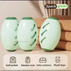 Three green reusable gel lint rollers shown next to various items like a suit jacket, woolen coat, sofa cushions, and plush t