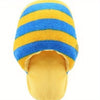 Yellow and blue striped plush dog slipper toy