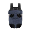 A dark blue fabric adjustable backpack carrier designed for transporting cats and dogs.